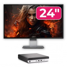 Pachet Calculator Second Hand HP EliteDesk 800 G3 Mini PC, Intel Core i5-6500T 2.50GHz, 16GB DDR4, 256GB SSD + Monitor 24"